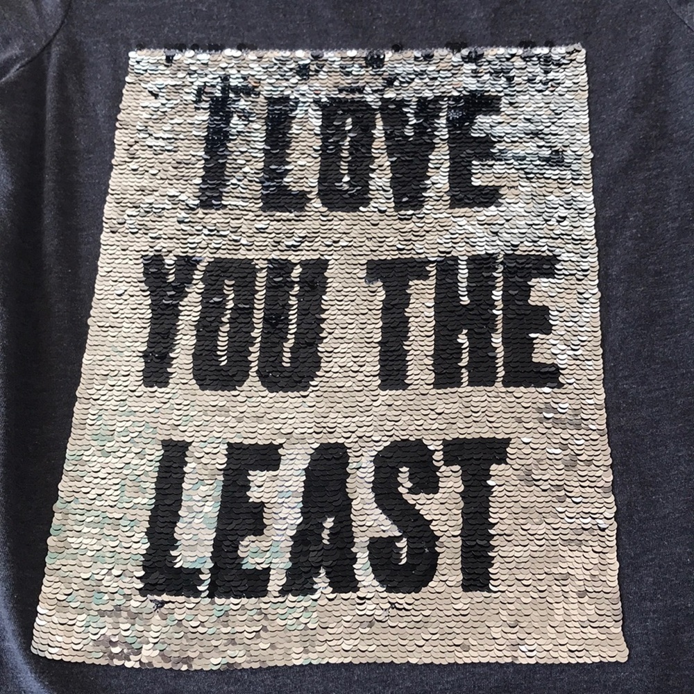 Black Matter Reversible Sequin Graphic Tee “I Love You The Most / Least” - Picture 2 of 7